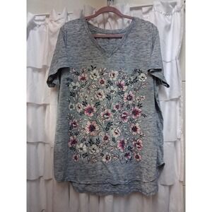 Woman Within Blue Space Dye Floral V-Neck Short Sleeve Tee 1X‎ 22/24 1627
